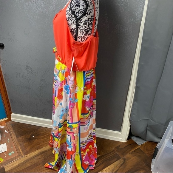 Stunningly vibrant Robbie Bee floral Colorblock abstract maxi dress adjustable - Picture 10 of 12